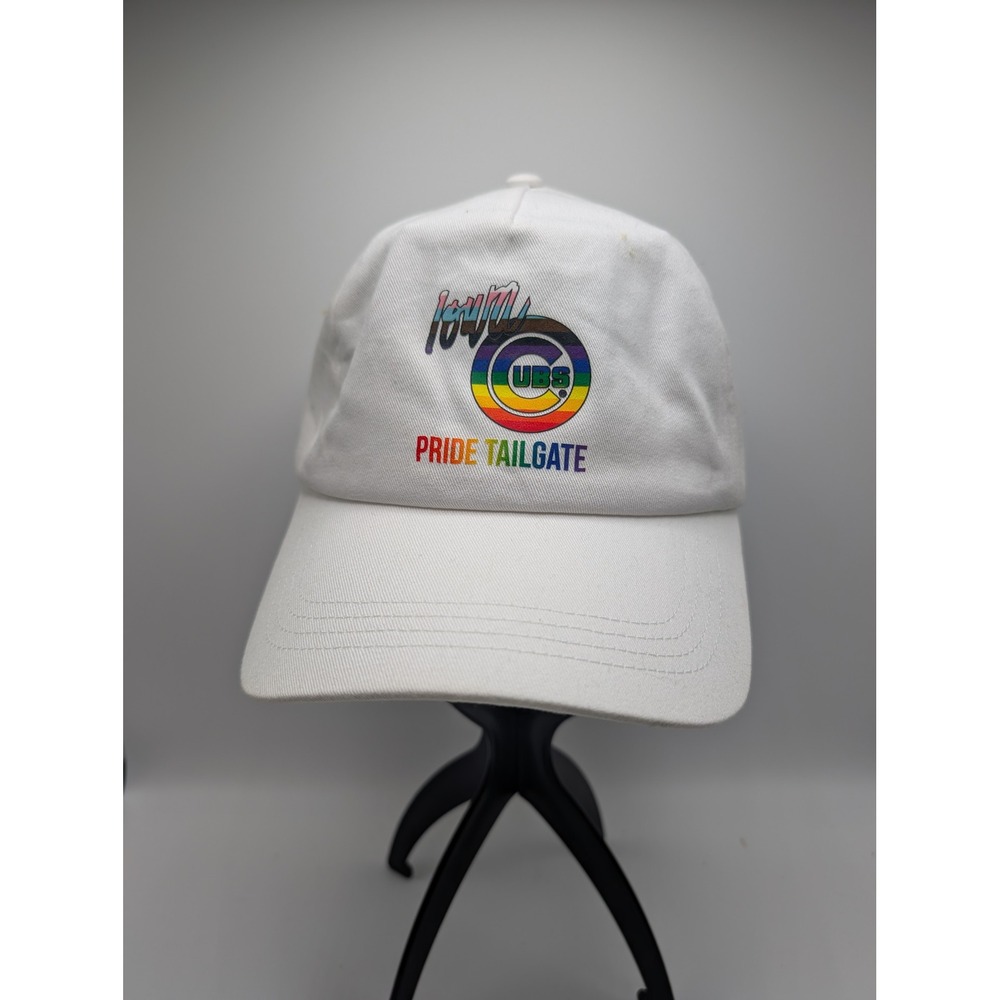 Chicago Cubs Pride Tailgate Hat White Rainbow Logo Adjustable Baseball Cap